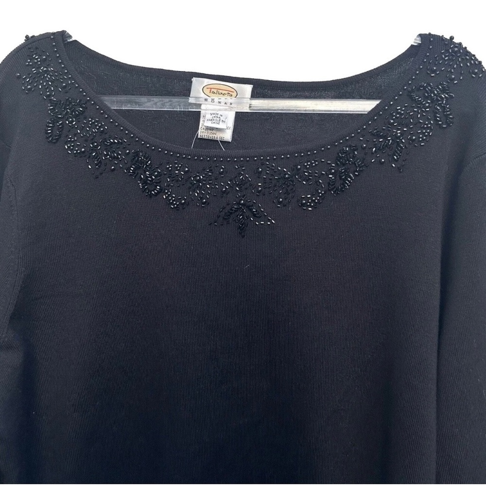 NEW Talbots Knit Top Women X 10/12 Black Beaded Silk Blend Dressy Going Out